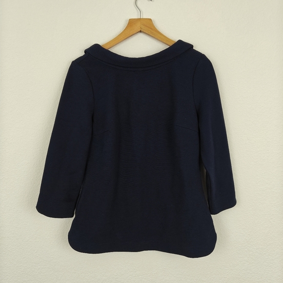 Boden Ribbed Cotton Striped Blouse Tunic 3/4 Sleeves In Navy Blue Size Small - Picture 8 of 11